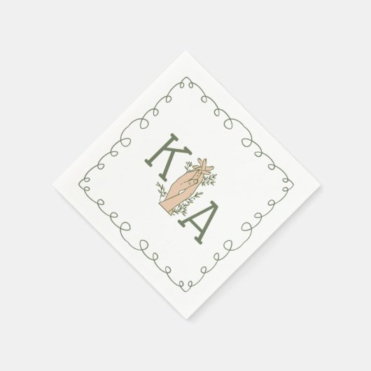 Whimsical Sage Green Initial Trendy Hand Drawn Serviette (Ecke)