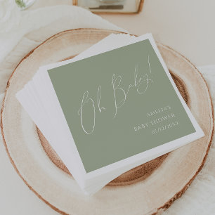 Whimsical Sage Green Oh Baby Dusche Napkins Serviette