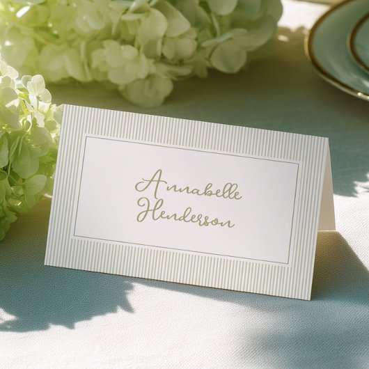 Whimsical Sage Green Stripes Place Cards Tischnummer