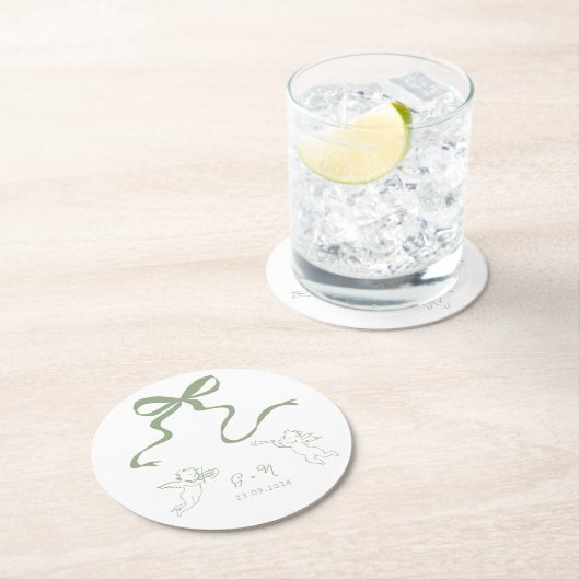 Whimsical Sage Green Wedding Napkin Runder Pappuntersetzer (Vor Ort)