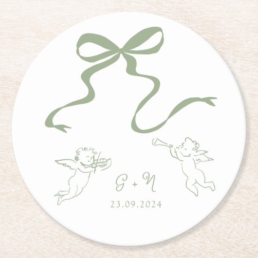 Whimsical Sage Green Wedding Napkin Runder Pappuntersetzer (Vorderseite)
