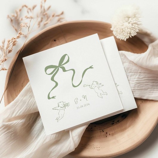 Whimsical Sage Green Wedding Napkin Serviette