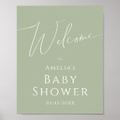 Whimsical Sage Green Welcome Baby Dusche Schild (Vorne)
