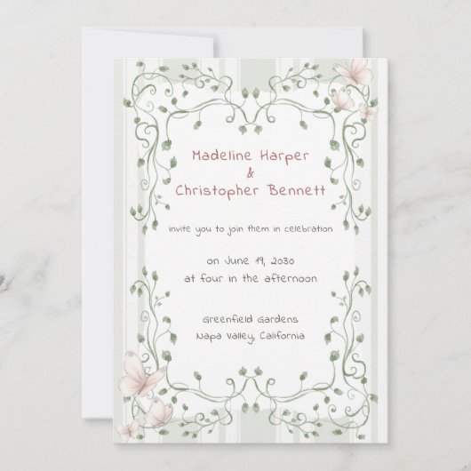 Whimsical Sage Greenery Garden Wedding Einladung (Vorderseite)