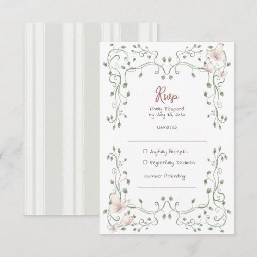Whimsical Sage Grüne Hochzeit RSVP Karte (Vorne/Hinten)