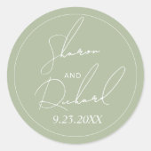 Whimsical sage grüne Schriftzeichen Hochzeit Runder Aufkleber (Vorderseite)