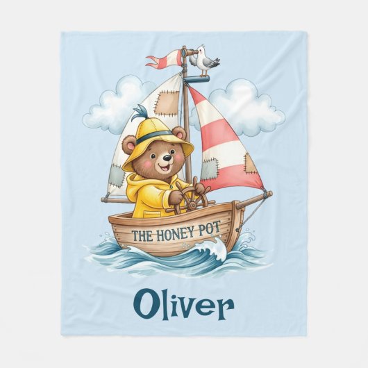 Whimsical Sailor Bear on Sailboat Fleecedecke (Vorderseite)