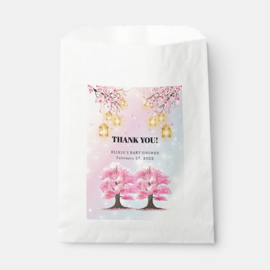 Whimsical Sakura Cherry Blossom Tree Baby Dusche Geschenktütchen (Vorderseite)
