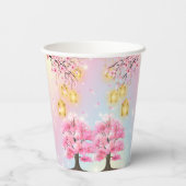 Whimsical Sakura Cherry Blossom Tree Baby Dusche Pappbecher (Rückseite)