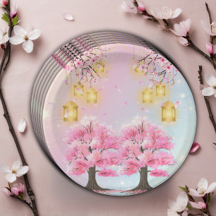 Whimsical Sakura Cherry Blossom Tree Baby Dusche Pappteller