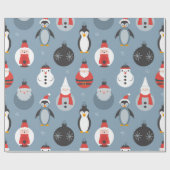 Whimsical Santa and Penguin Christmas Pattern Geschenkpapier (Flach)