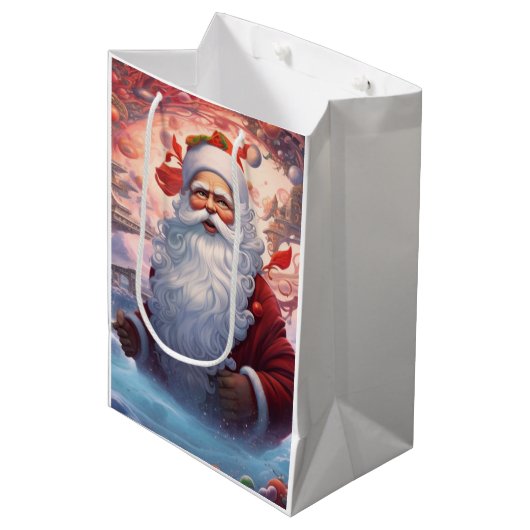 Whimsical Santa Claus 1 Mittlere Geschenktüte (Vorderseite Schrägansicht)