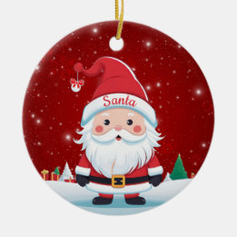 Whimsical Santa Claus Christmas Berry Red 🎄🎅🏼 Keramik Ornament