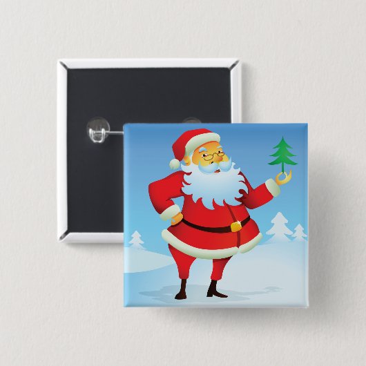 Whimsical Santa Claus mit Mini Weihnachtsbaum Button (Vorne & Hinten)