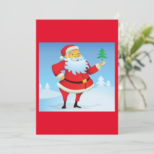 Whimsical Santa Claus mit Mini Weihnachtsbaum Einladung (Stehend Vorderseite)
