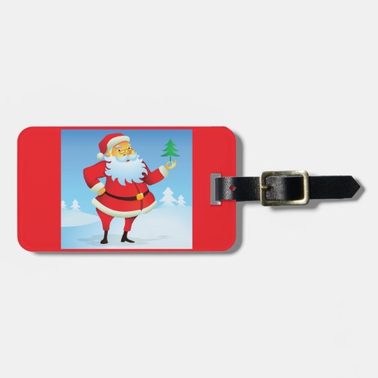 Whimsical Santa Claus mit Mini Weihnachtsbaum Gepäckanhänger (Vorderseite horizontal)