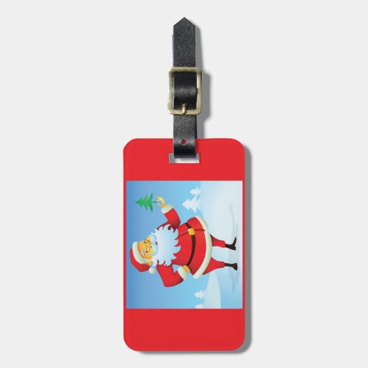 Whimsical Santa Claus mit Mini Weihnachtsbaum Gepäckanhänger (Vorderseite vertikal)