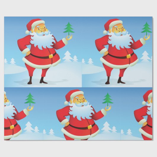 Whimsical Santa Claus mit Mini Weihnachtsbaum Geschenkpapier (Flach)