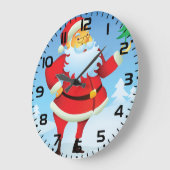 Whimsical Santa Claus mit Mini Weihnachtsbaum Große Wanduhr (Winkel)
