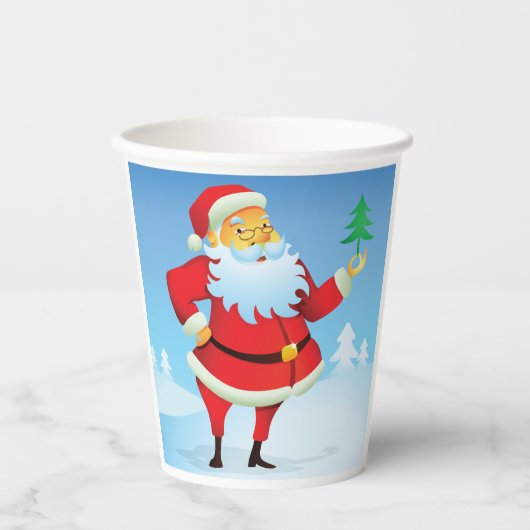 Whimsical Santa Claus mit Mini Weihnachtsbaum Pappbecher (Vorderseite)