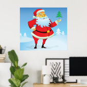 Whimsical Santa Claus mit Mini Weihnachtsbaum Poster (Heimbüro)