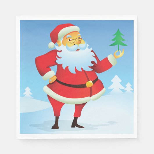 Whimsical Santa Claus mit Mini Weihnachtsbaum Serviette (Vorderseite)