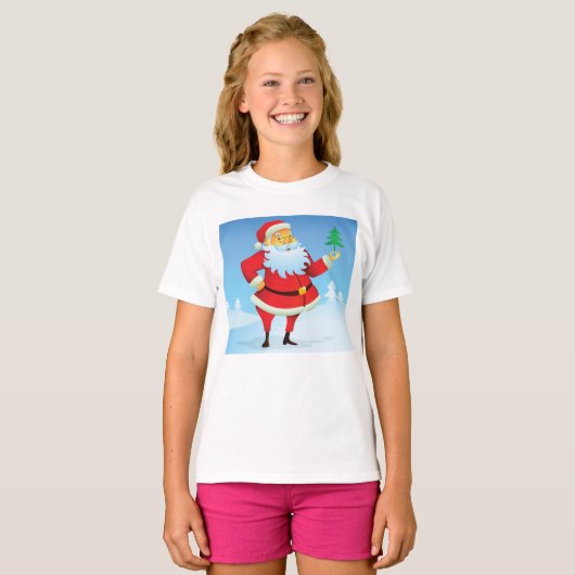 Whimsical Santa Claus mit Mini Weihnachtsbaum T-Shirt (Vorne ganz)