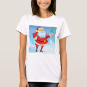 Whimsical Santa Claus mit Mini Weihnachtsbaum T-Shirt (Vorderseite)