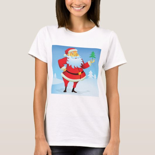 Whimsical Santa Claus mit Mini Weihnachtsbaum T-Shirt (Vorderseite)