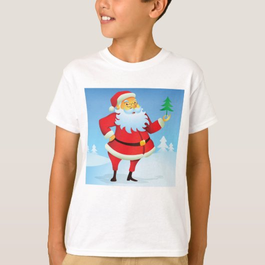 Whimsical Santa Claus mit Mini Weihnachtsbaum T-Shirt (Vorderseite)