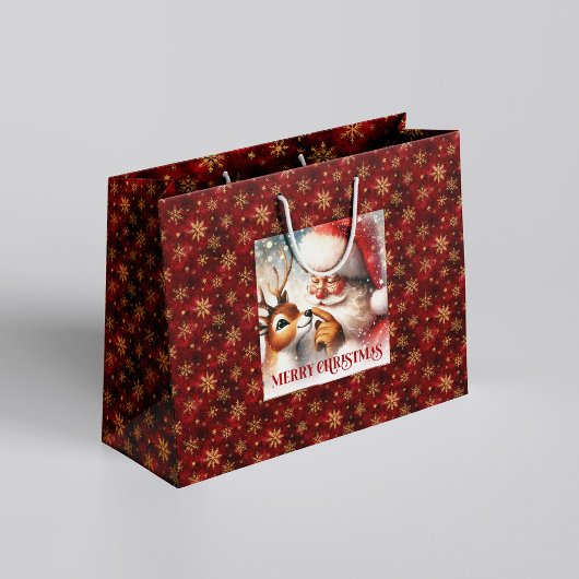 Whimsical Santa Claus Red Nose Rudolph Gift Bag Große Geschenktüte