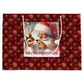 Whimsical Santa Claus Red Nose Rudolph Gift Bag Große Geschenktüte (Vorderseite)