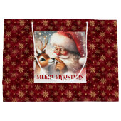 Whimsical Santa Claus Red Nose Rudolph Gift Bag Große Geschenktüte (Rückseite)
