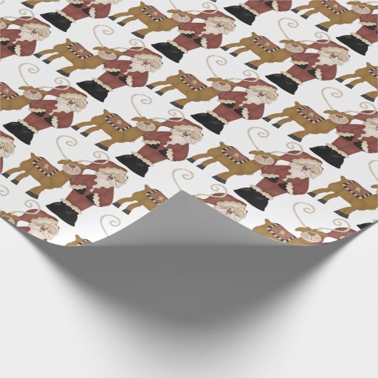 Whimsical Santa Claus und Rentier Geschenkpapier (Ecke)