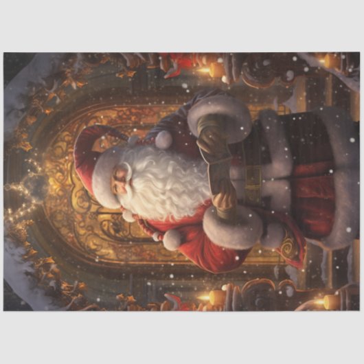 Whimsical Santa Claus vor der Tür Seidenpapier (Vorderseite)