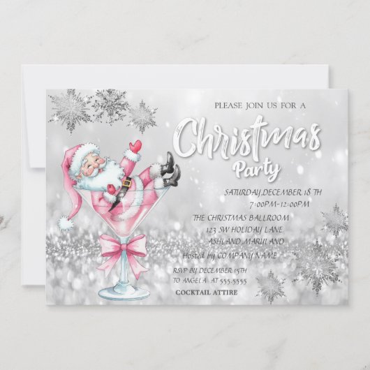 Whimsical Santa Cocktail Bokeh Christmas Party   Einladung (Vorderseite)