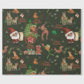 Whimsical Santa Elf & Friends Christmas Green Geschenkpapier (Flach)