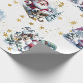 Whimsical Santa Gnomes & Gold Stars Geschenkpapier (Ecke)