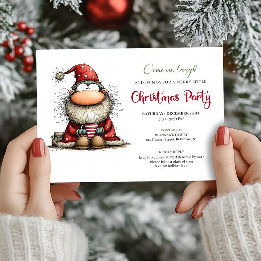 Whimsical Santa Hand Drawn Holiday Party Invite Einladung