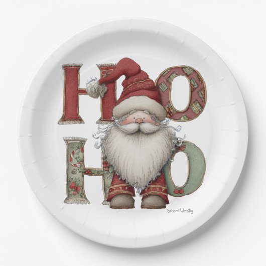 Whimsical Santa HO HO HO Paper Plates Pappteller (Vorderseite)