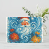 Whimsical Santa in einem wirbelnden Wintersturm Einladung (Stehend Vorderseite)