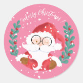 Whimsical Santa Merry Weihnachten Pink Stickers (Vorderseite)