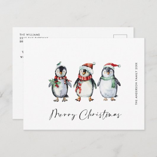 Whimsical Santa Penguins Weihnachtsfeiertag Postkarte (Vorne/Hinten)
