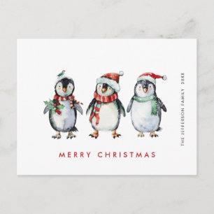 Whimsical Santa Penguins Weihnachtsfeiertag Postkarte