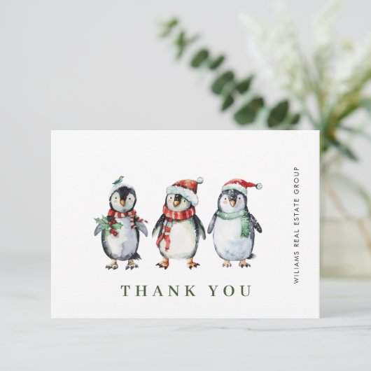 Whimsical Santa Penguins Weihnachtskonzern Dankeskarte (Stehend Vorderseite)