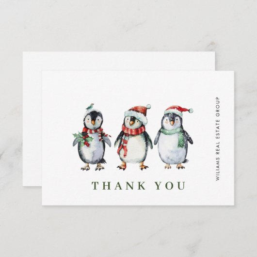 Whimsical Santa Penguins Weihnachtskonzern Dankeskarte (Vorne/Hinten)