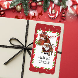Whimsical Santa Reindeer Christmas Return Address Adressaufkleber