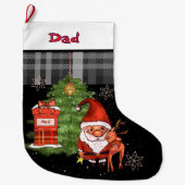Whimsical Santa Reindeer Christmas Stocking I Dad Großer Weihnachtsstrumpf (Vorderseite)