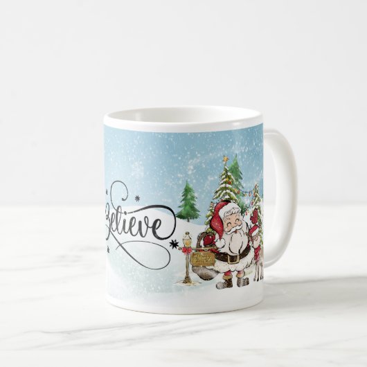 Whimsical Santa & Reindeer glauben Weihnachten Kaffeetasse (VorderseiteRechts)