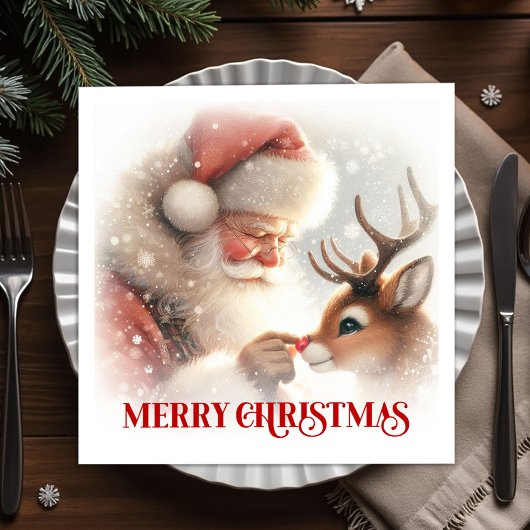 Whimsical Santa Rudolph Xmas Dinner Napkins Serviette